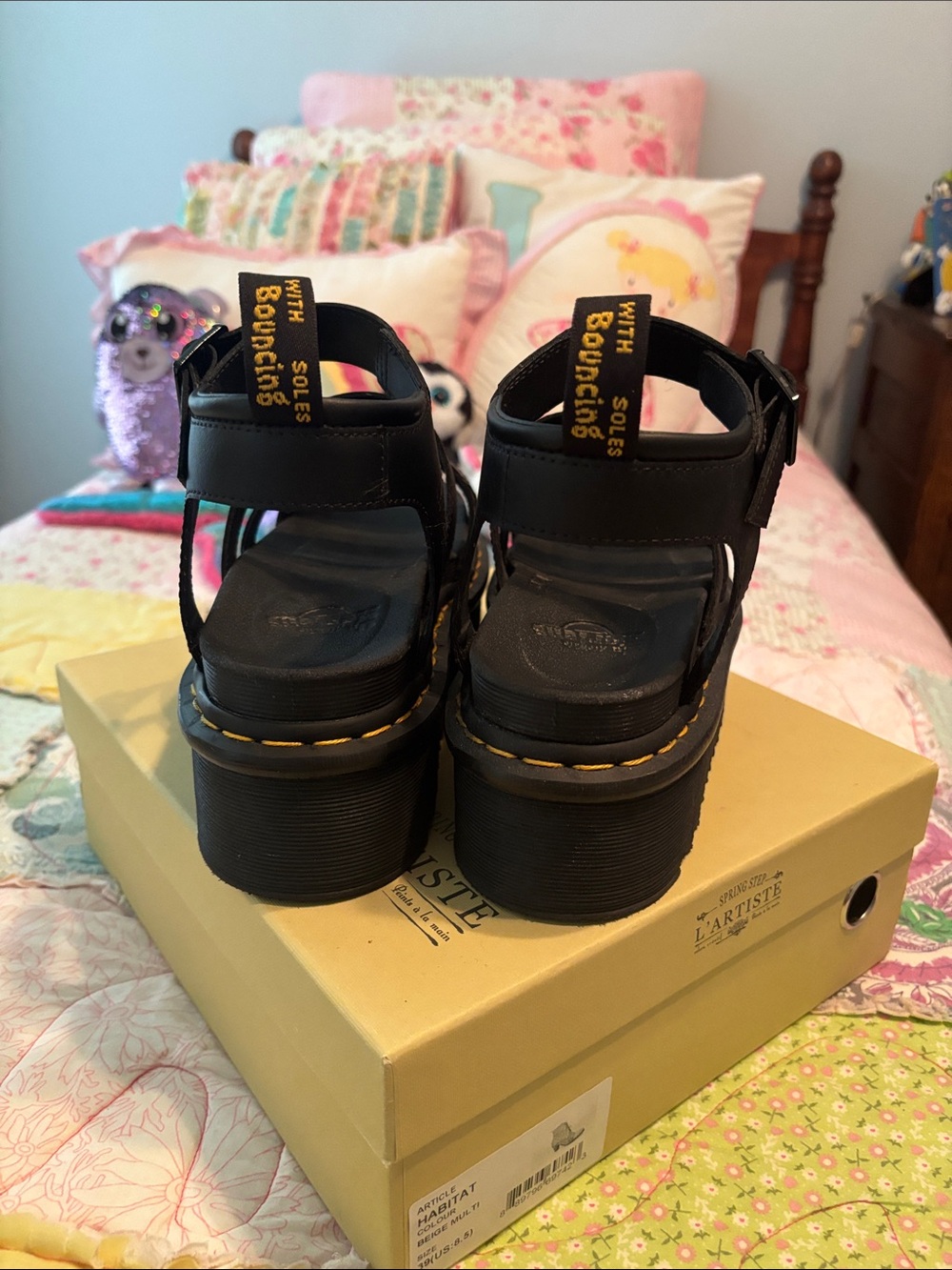 Dr. Martens Women Black Platform Strappy Sandals with Yellow Stitching-NWOT - Picture 3 of 10